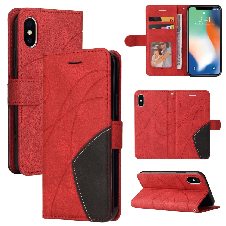 

Dual-color Splicing Horizontal Flip PU Leather Case with Holder & Card Slots & Wallet For iPhone X / XS(Red)