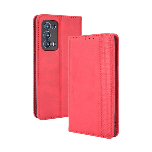 

For OPPO Reno6 Pro+ 5G Magnetic Buckle Retro Crazy Horse Texture Horizontal Flip Leather Case with Holder & Card Slots & Photo Frame(Red)