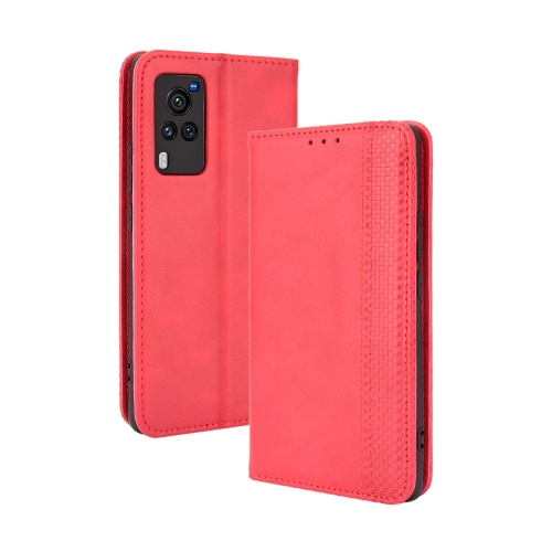 

For vivo X60 Pro / X60 5G Curved Surface Magnetic Buckle Retro Crazy Horse Texture Horizontal Flip Leather Case with Holder & Card Slots & Photo Frame(Red)