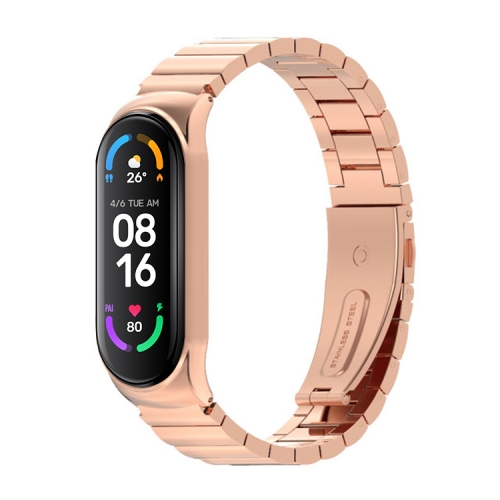 

For Xiaomi Mi Band 6 / 5 / 4 / 3 Metal CS Bamboo Joint Stainless Steel Replacement Watchband(Rose Gold)