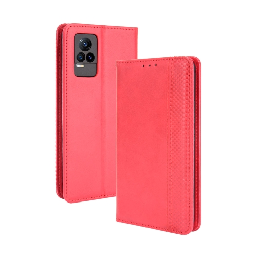 

For vivo V21e 4G / Y73 2021 Magnetic Buckle Retro Crazy Horse Texture Horizontal Flip Leather Case with Holder & Card Slots & Photo Frame(Red)