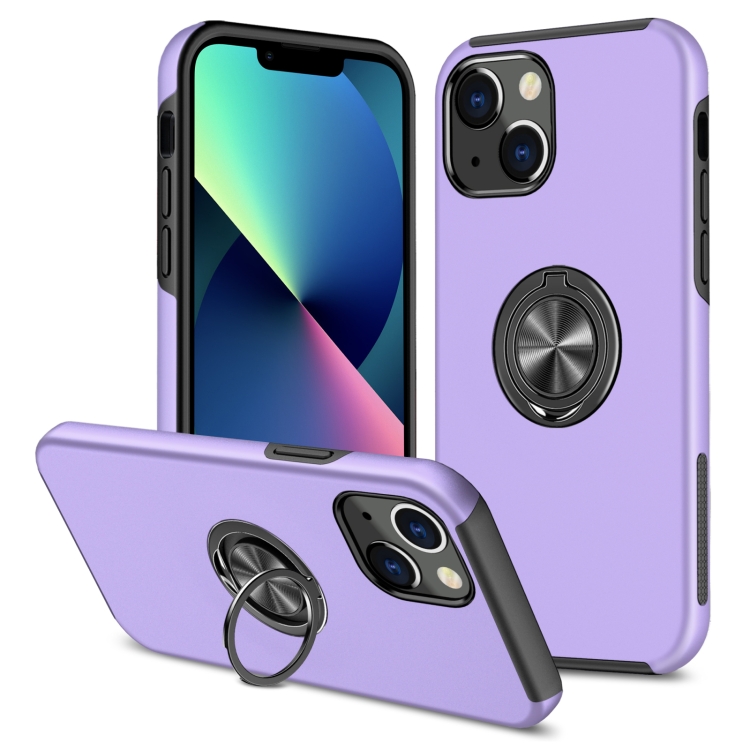 

PC + TPU Shockproof Magnetic Protective Case with Invisible Ring Holder For iPhone 13 mini(Purple)