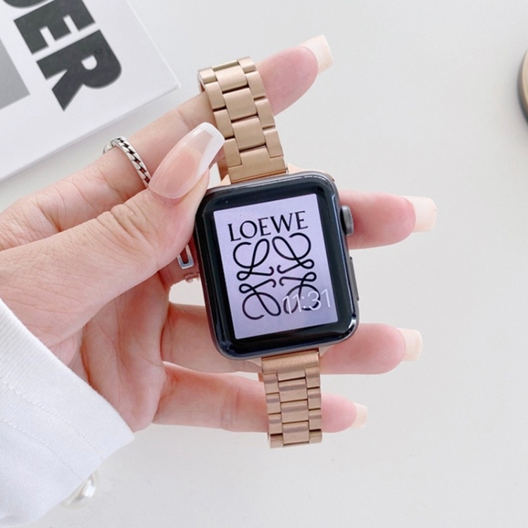 

Three-beads Steel Replacement Strap Watchband For Apple Watch Series 6 & SE & 5 & 4 44mm / 3 & 2 & 1 42mm(Rose Gold)