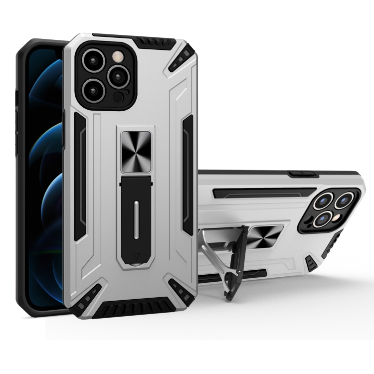 

War-god Armor TPU + PC Shockproof Magnetic Protective Case with Folding Holder For iPhone 12(Silver)