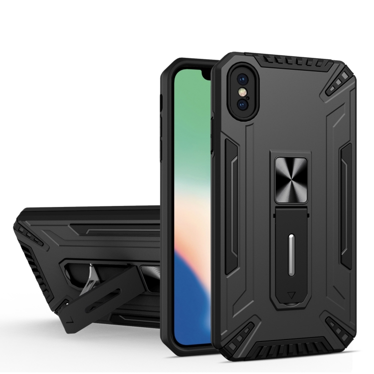 

War-god Armor TPU + PC Shockproof Magnetic Protective Case with Folding Holder For iPhone X / XS(Black)