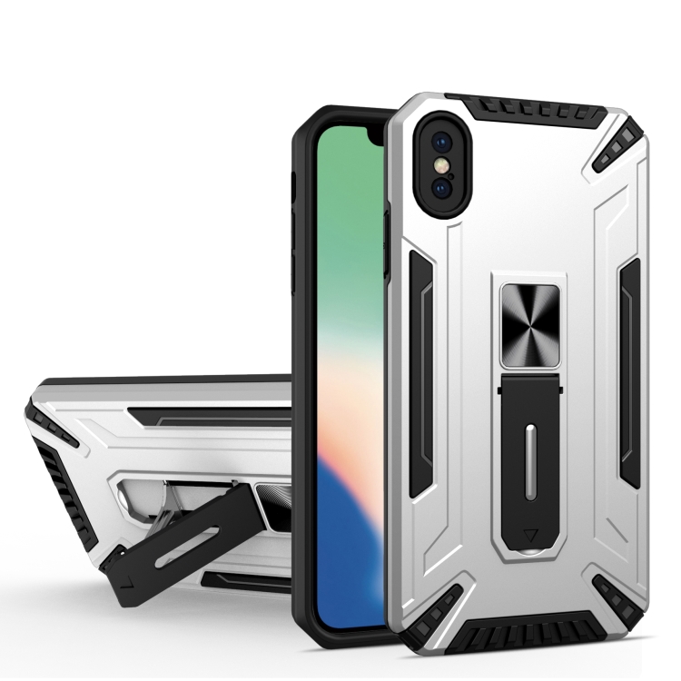 

War-god Armor TPU + PC Shockproof Magnetic Protective Case with Folding Holder For iPhone XR(Silver)