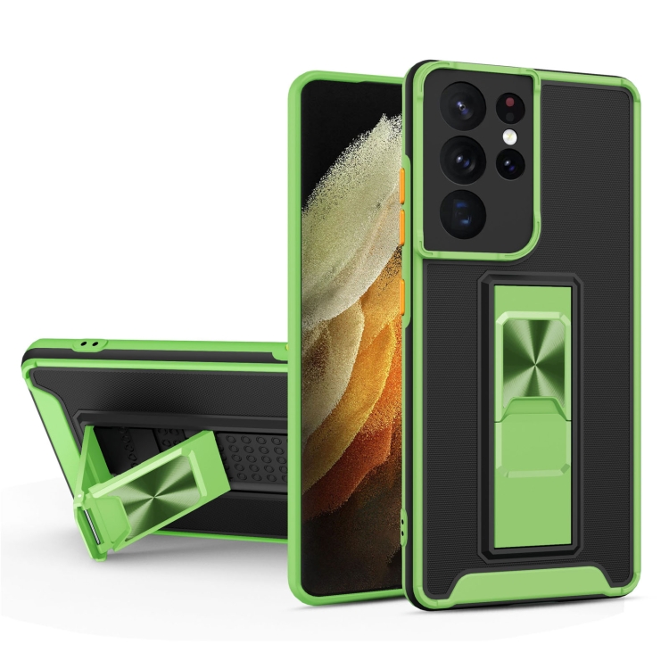 

For Samsung Galaxy S21 5G Dual-color Skin Feel TPU + PC Magnetic Shockproof Case with Invisible Holder(Grass Green)