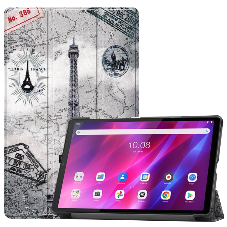 

For Lenovo Qitian K10 TB-X6C6F / TB-X6C6X / TB-X6C6NBF Custer Painted TPU Smart Tablet Leather Case with Sleep / Wake-up Function & 3-Fold Holder(Retro Tower)