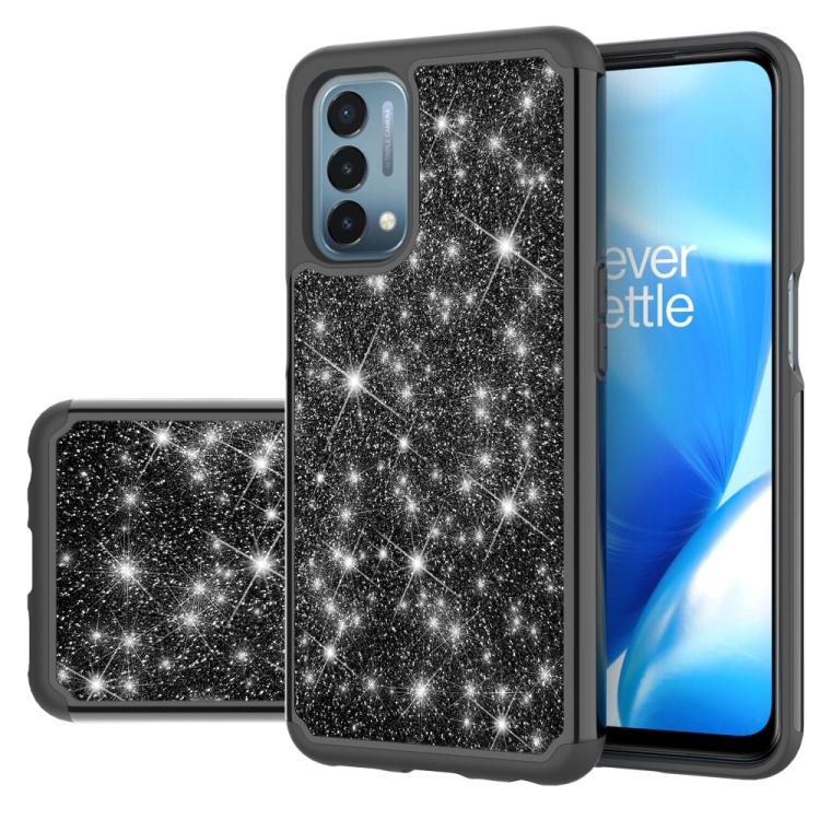 

For OnePlus Nord N200 5G Glitter Powder Contrast Skin Shockproof Silicone + PC Protective Case(Black)