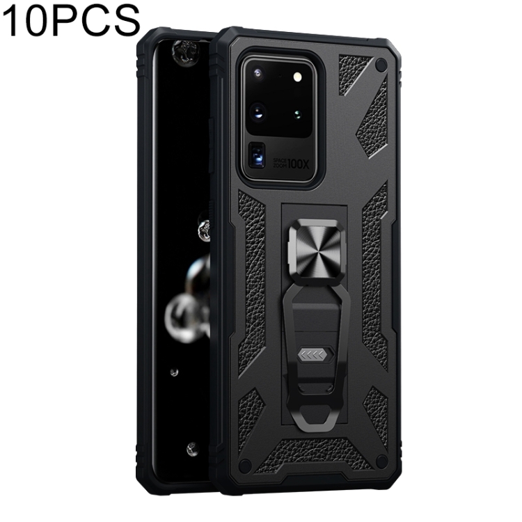 

For Samsung Galaxy S20 Ultra 10 PCS Variety Armor TPU + PC Shockproof Magnetic Protective Case with Folding Clip Holder(Black)