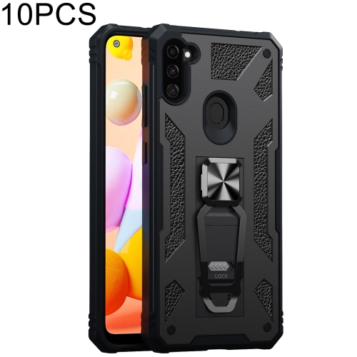 

For Samsung Galaxy A11 EU Version 10 PCS Variety Armor TPU + PC Shockproof Magnetic Protective Case with Folding Clip Holder(Black)