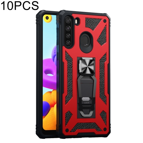 

For Samsung Galaxy A21 EU Version 10 PCS Variety Armor TPU + PC Shockproof Magnetic Protective Case with Folding Clip Holder(Red)