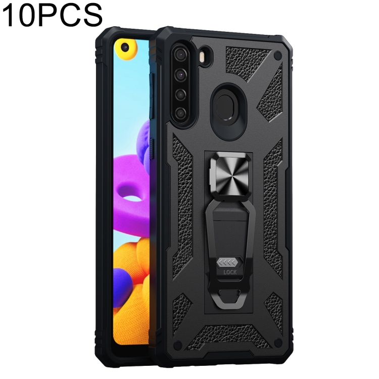 

For Samsung Galaxy A21 EU Version 10 PCS Variety Armor TPU + PC Shockproof Magnetic Protective Case with Folding Clip Holder(Black)