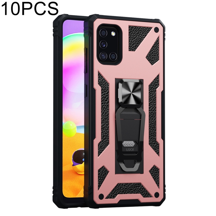 

For Samsung Galaxy A31 10 PCS Variety Armor TPU + PC Shockproof Magnetic Protective Case with Folding Clip Holder(Rose Gold)