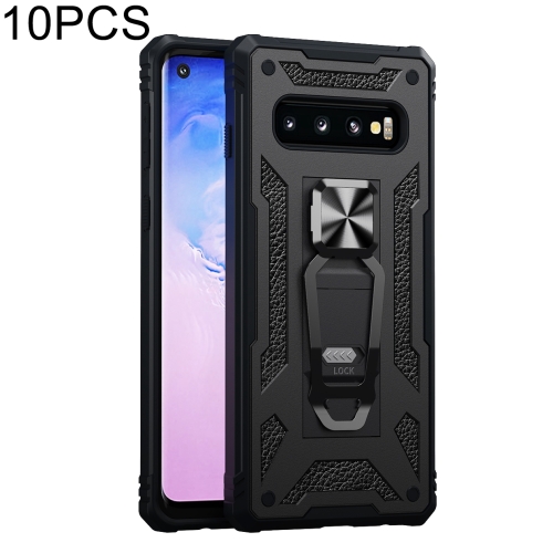 

For Samsung Galaxy S10 10 PCS Variety Armor TPU + PC Shockproof Magnetic Protective Case with Folding Clip Holder(Black)