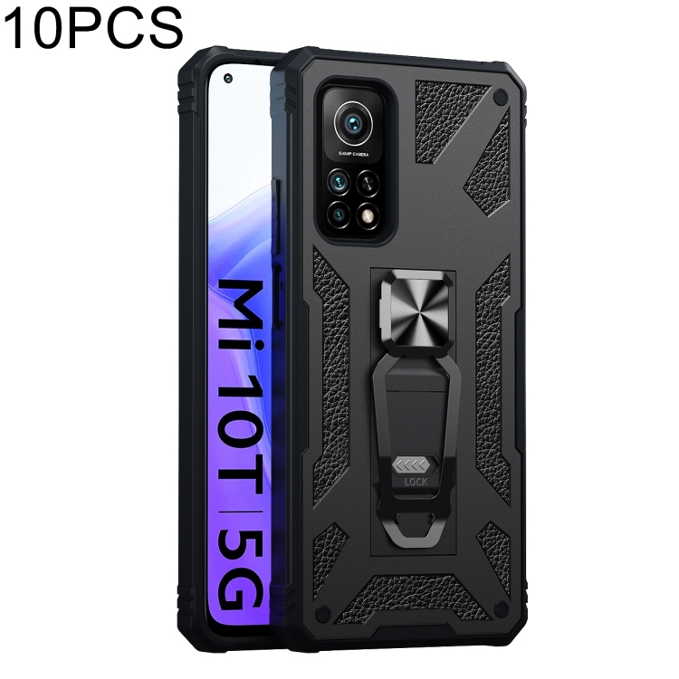 

For Xiaomi Mi 10T 5G 10 PCS Variety Armor TPU + PC Shockproof Magnetic Protective Case with Folding Clip Holder(Black)