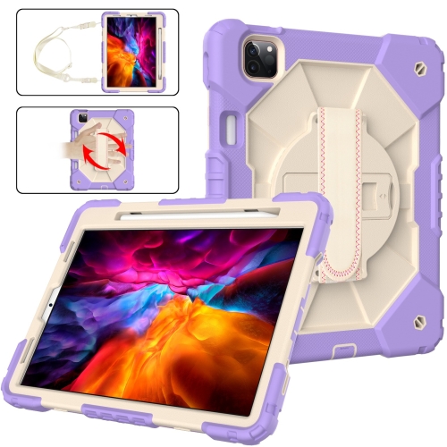 

Contrast Color Robot Shockproof Silicon + PC Protective Case with Holder & Shoulder Strap For iPad Pro 11 2021 / 2020 / 2018 / iPad Air 4 10.9 2020(Purple Beige)