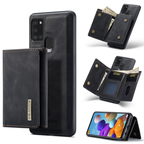 

For Samsung Galaxy A21s DG.MING M1 Series 3-Fold Multi Card Wallet + Magnetic Back Cover Shockproof Case with Holder Function(Black)