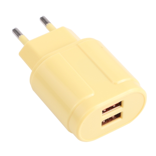 

13-22 2.1A Dual USB Macarons Travel Charger, EU Plug(Yellow)