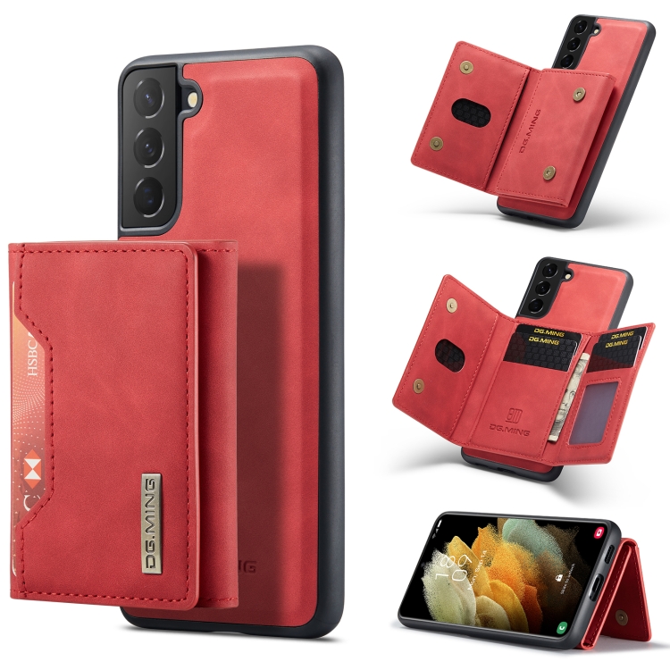 

For Samsung Galaxy S21 DG.MING M2 Series 3-Fold Multi Card Bag + Magnetic Back Cover Shockproof Case with Wallet & Holder Function(Red)