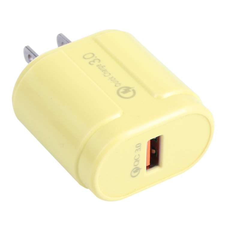 

13-3 QC3.0 Single USB Interface Macarons Travel Charger, US Plug(Yellow)