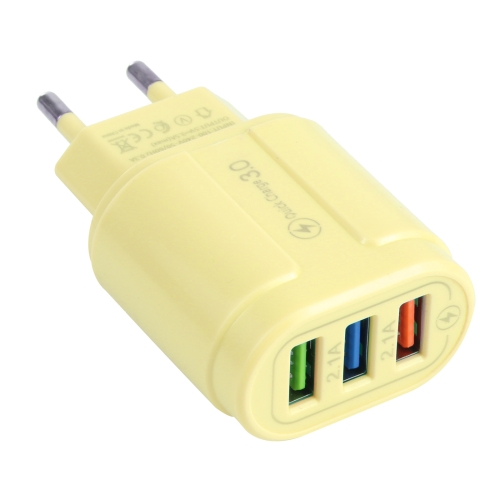 

13-222 QC3.0 USB + 2.1A Dual USB Ports Macarons Travel Charger, EU Plug(Yellow)