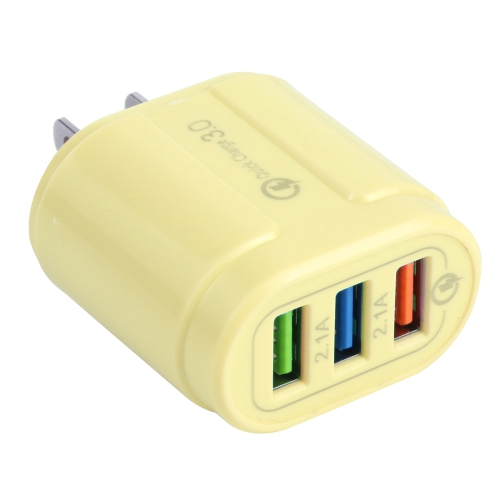 

13-222 QC3.0 USB + 2.1A Dual USB Ports Macarons Travel Charger, US Plug(Yellow)