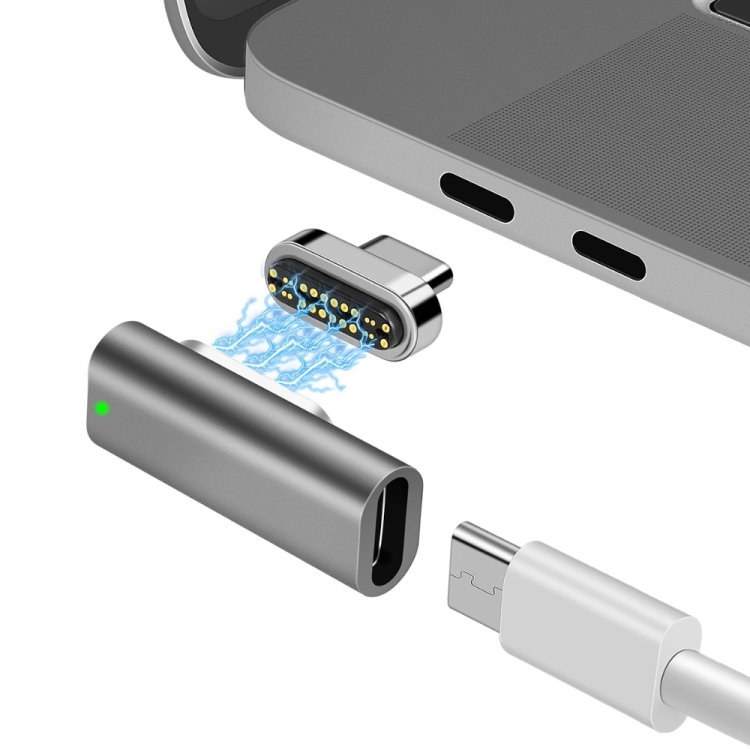 

100W USB-C / Type-C Female to 20 Pin Magnetic USB-C / Type-C Male Elbow Adapter(Dark Gray)
