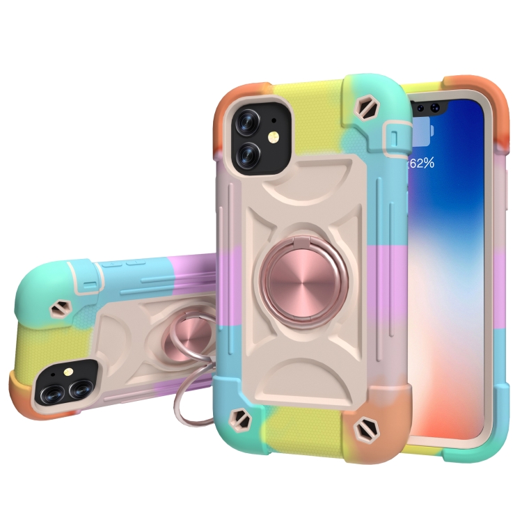

Shockproof Silicone + PC Protective Case with Dual-Ring Holder For iPhone 11 Pro(Colorful Rose Gold)
