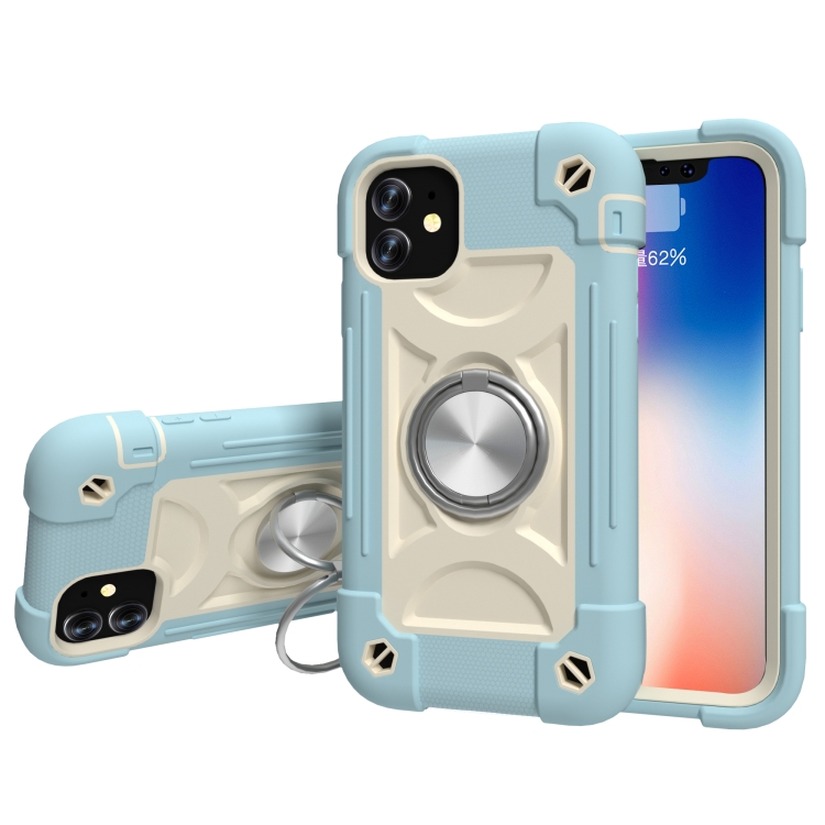 

Shockproof Silicone + PC Protective Case with Dual-Ring Holder For iPhone 11 Pro Max(Ice Blue)