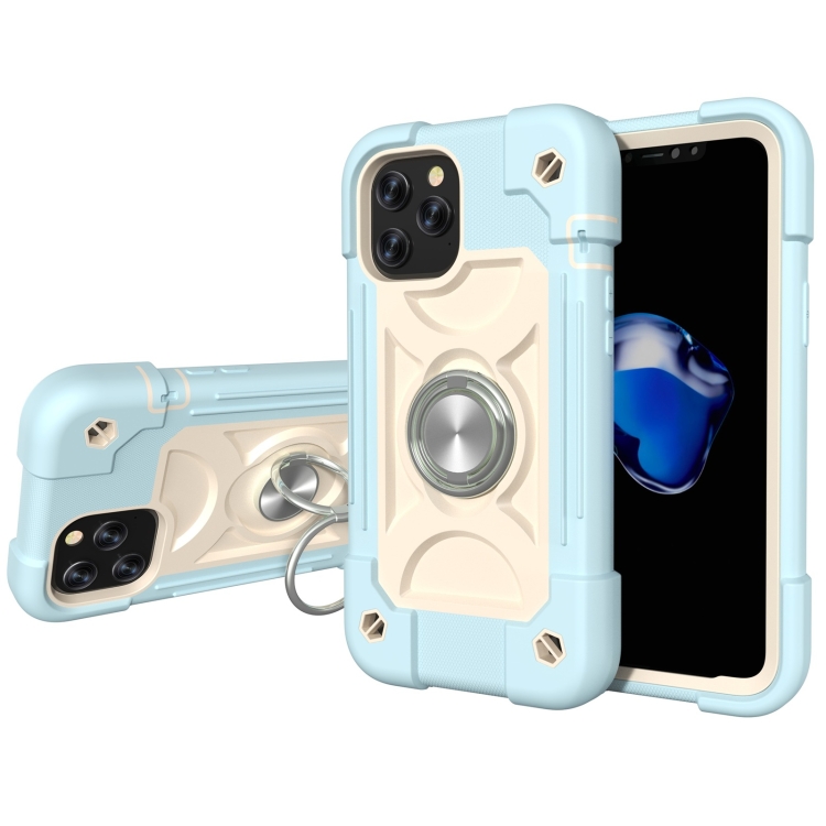 

Shockproof Silicone + PC Protective Case with Dual-Ring Holder For iPhone 12 Pro Max(Ice Blue)