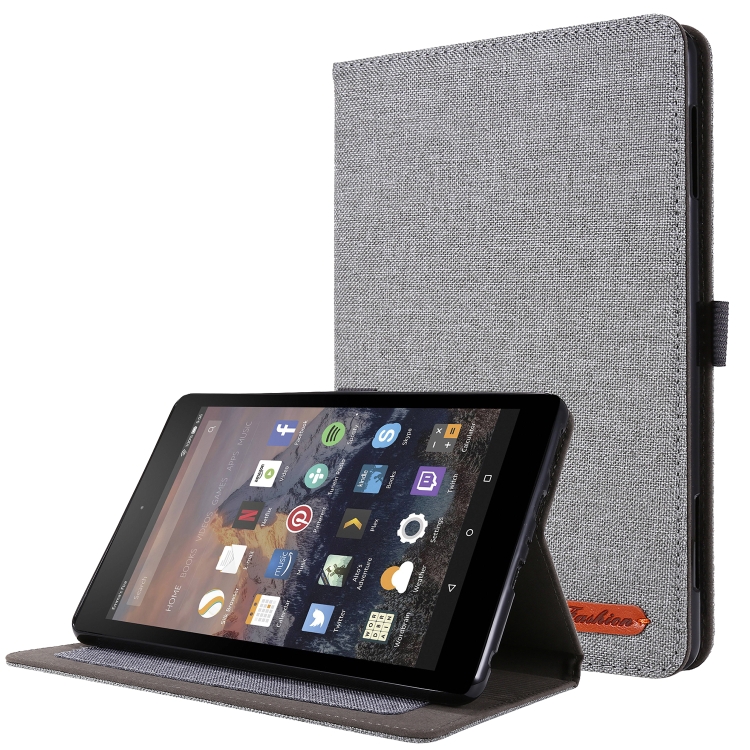 

For Amazon Kindle Fire HD 10 2021 Horizontal Flip TPU + Fabric PU Leather Protective Case with Name Card Clip(Grey)