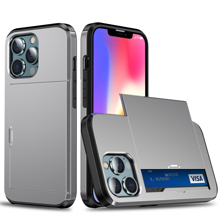 

Shockproof Armor Protective Case with Slide Card Slot For iPhone 13 Pro Max(Grey)