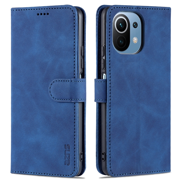

For Xiaomi Mi 11 Lite AZNS Skin Feel Calf Texture Horizontal Flip Leather Case with Card Slots & Holder & Wallet(Blue)
