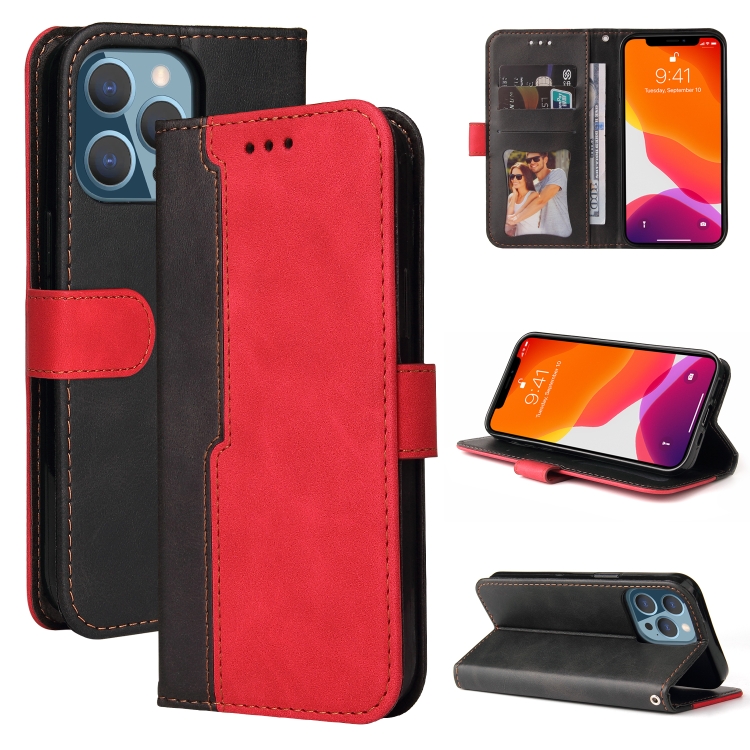

Business Stitching-Color Horizontal Flip PU Leather Case with Holder & Card Slots & Photo Frame For iPhone 13 Pro (Red)