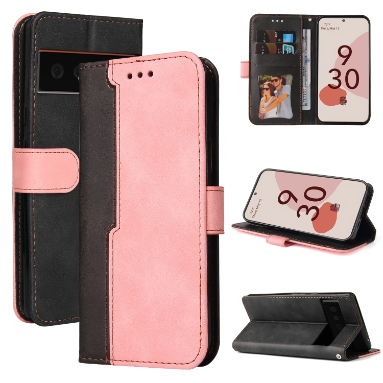 

For Google Pixel 6 / Pixel 6 Pro Business Stitching-Color Horizontal Flip PU Leather Case with Holder & Card Slots & Photo Frame(Pink)