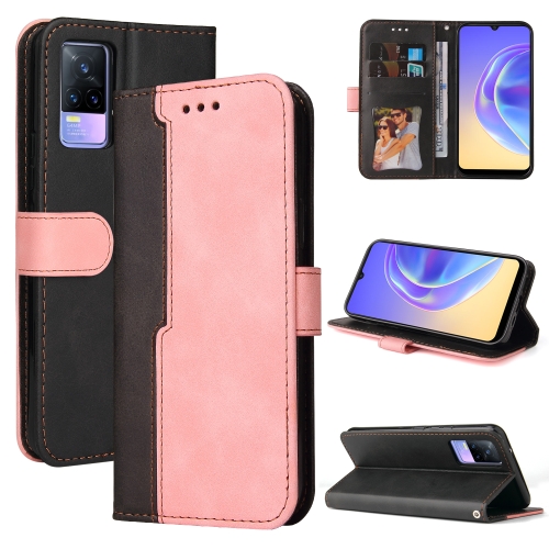 

For vivo V21e / Y73 2021 Business Stitching-Color Horizontal Flip PU Leather Case with Holder & Card Slots & Photo Frame(Pink)