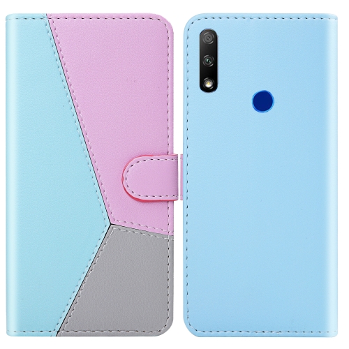 

For Huawei Honor 9X Tricolor Stitching Horizontal Flip TPU + PU Leather Case with Holder & Card Slots & Wallet(Blue)