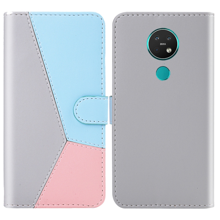 

For Nokia 7.2 Tricolor Stitching Horizontal Flip TPU + PU Leather Case with Holder & Card Slots & Wallet(Grey)