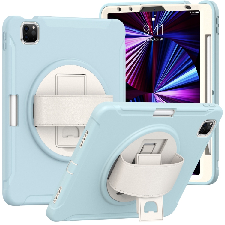 

360 Degree Rotation PC + TPU Protective Case with Holder & Hand-strap & Pen Slot For iPad Pro 11 2021 / 2020 / 2018(Ice Crystal Blue)
