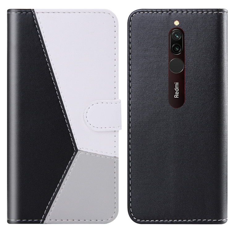 

For Xiaomi Redmi 8 Tricolor Stitching Horizontal Flip TPU + PU Leather Case with Holder & Card Slots & Wallet(Black)