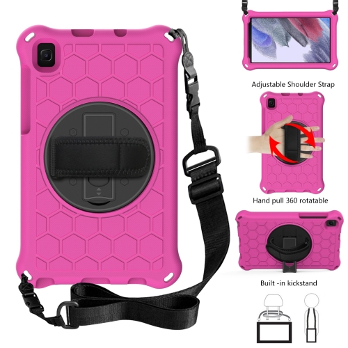

For Samsung Galaxy Tab A7 Lite 8.7 2021 T220 / T225 360 Degree Rotation Honeycomb Shockproof Silicone PC Protective Case with Holder & Shoulder Strap & Hand Strap(Rose Red Black)