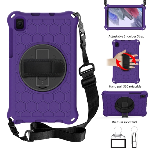 

For Samsung Galaxy Tab A7 Lite 8.7 2021 T220 / T225 360 Degree Rotation Honeycomb Shockproof Silicone PC Protective Case with Holder & Shoulder Strap & Hand Strap(Purple Black)