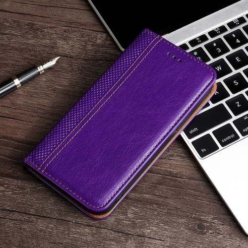 

For OnePlus 9 Grid Texture Magnetic PU + TPU Horizontal Flip Leather Case with Holder & Card Slot(Purple)