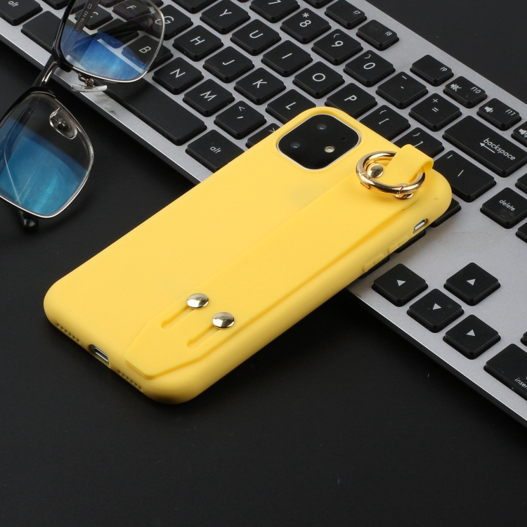 

For iPhone 11 Pro Shockproof Solid Color TPU Case with Wristband(Yellow)