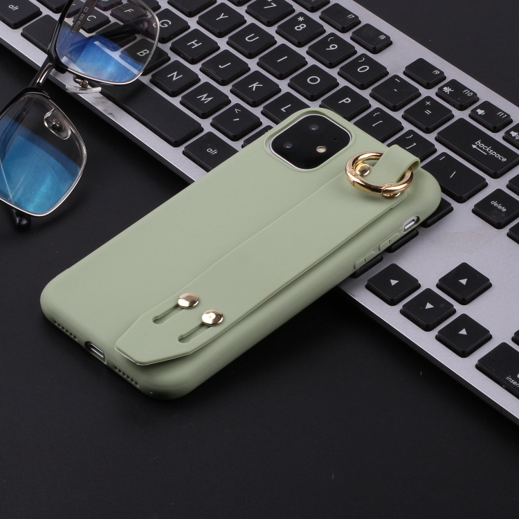 

For iPhone 11 Shockproof Solid Color TPU Case with Wristband(Pea Green)