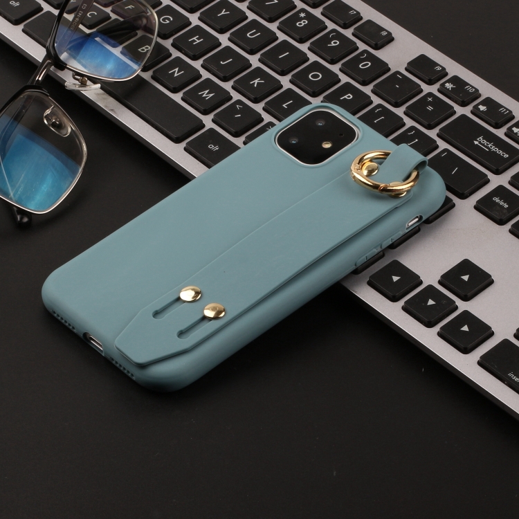 

For iPhone 11 Shockproof Solid Color TPU Case with Wristband(Lake Blue)