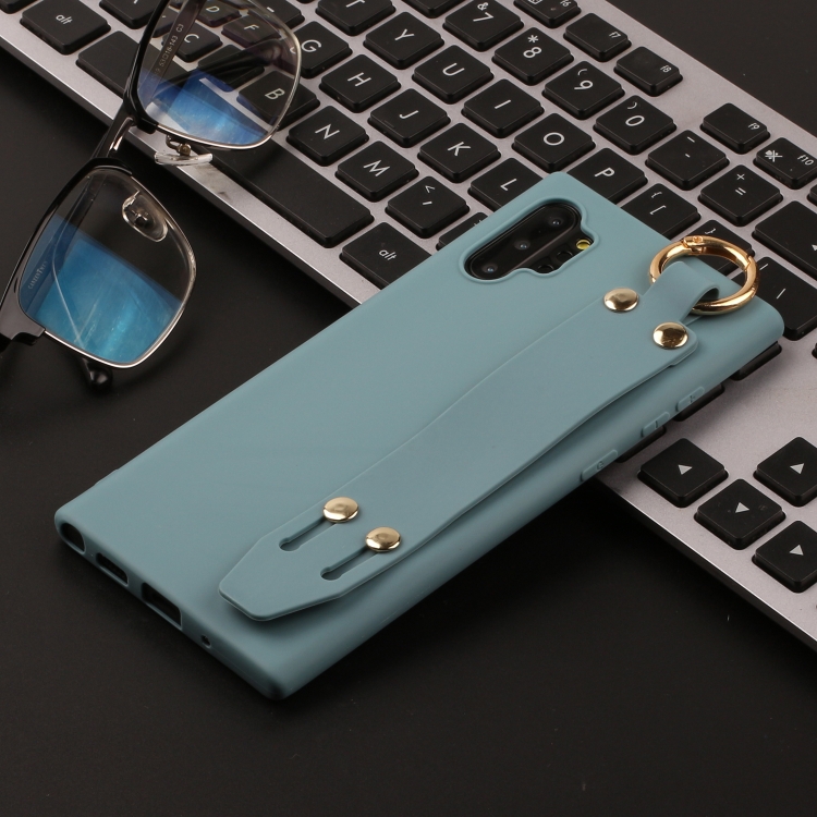 

For Galaxy Note10+ Shockproof Solid Color TPU Case with Wristband(Lake Blue)