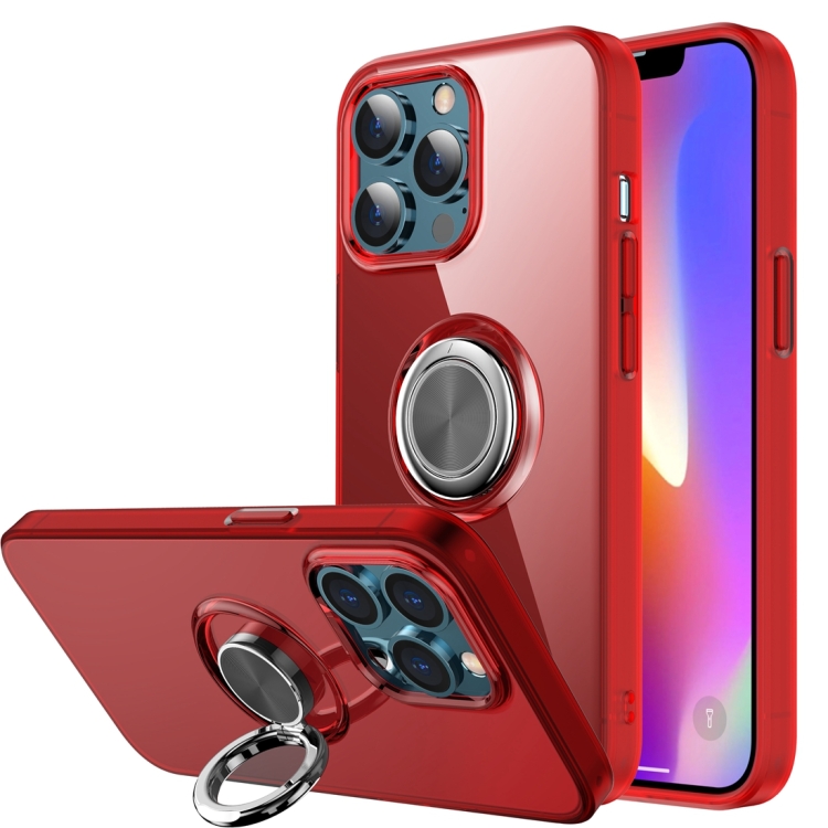

Shockproof Matte Transparent TPU Protective Case with Ring Holder For iPhone 13 Pro Max(Red)