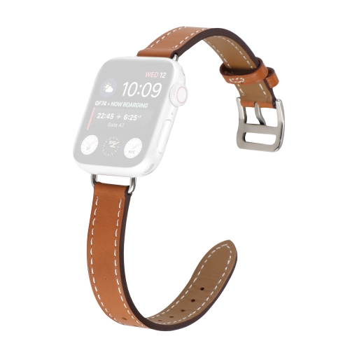 

Single Circle 14mm Screw Style Leather Replacement Strap Watchband For Apple Watch Series 6 & SE & 5 & 4 40mm / 3 & 2 & 1 38mm(Brown)